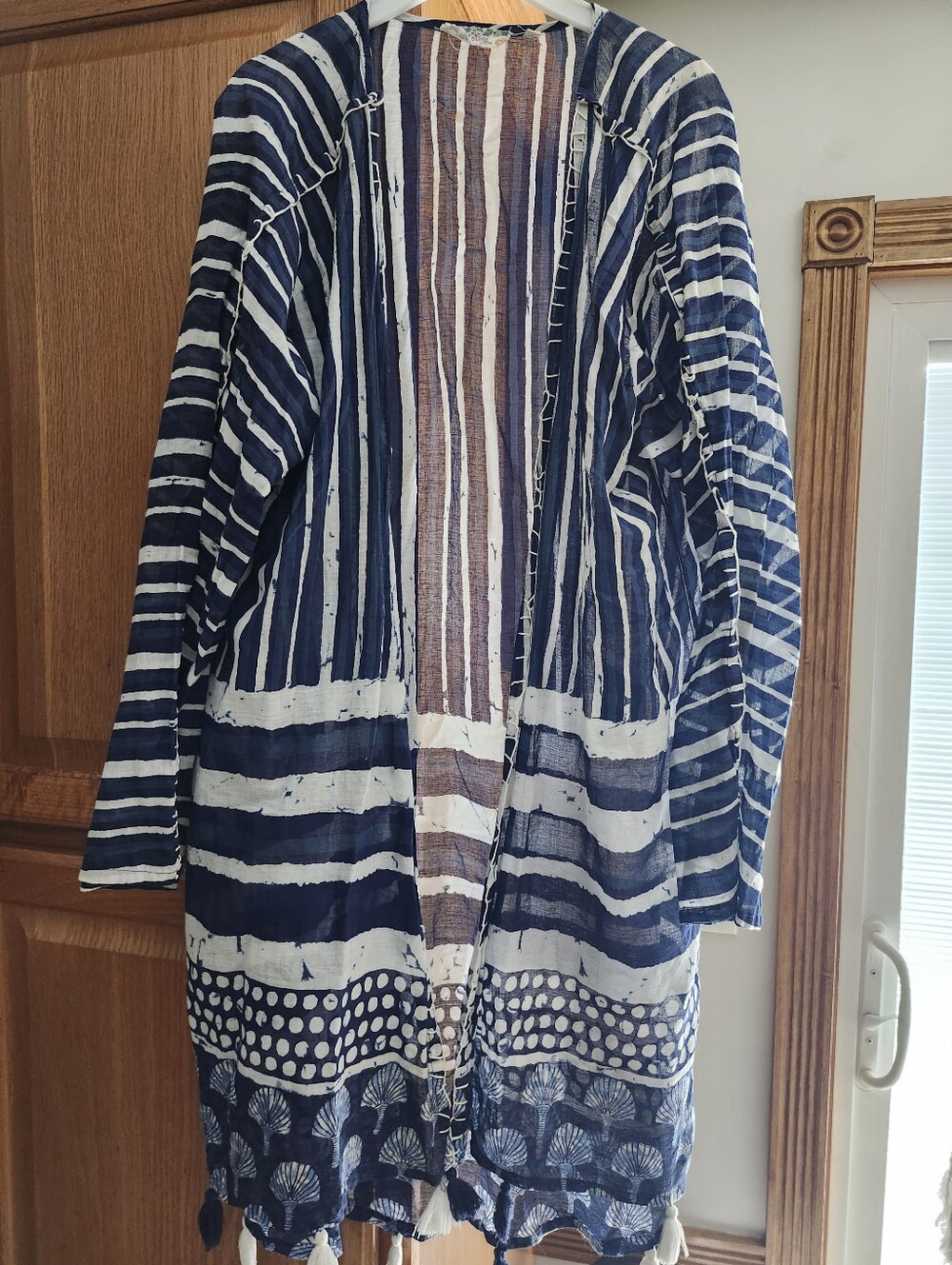 Dolma Navy and White Striped Open Duster Cardigan XL
